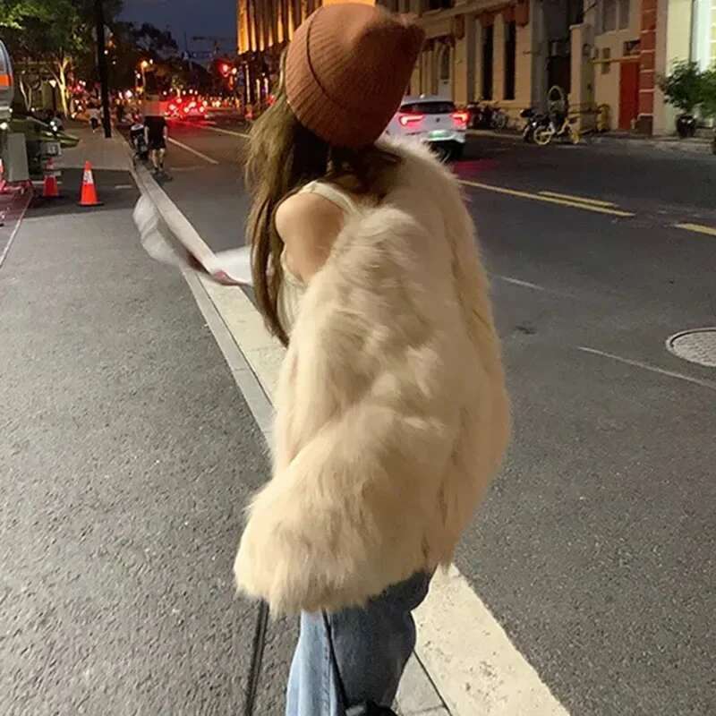 Faux Coat Women Clothing Y2K Autumn New Fashion Casual Imitation Fox Fur Jacket Crop Loose All Match Warm Female Winter Top