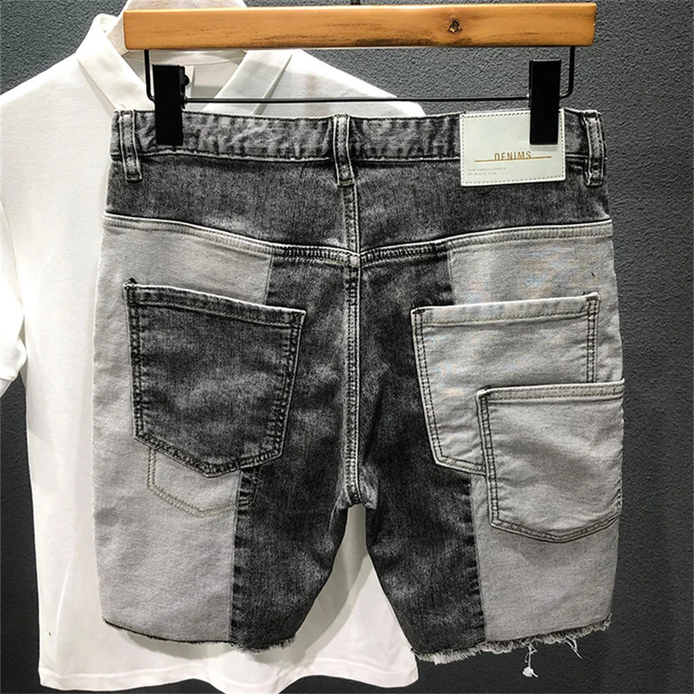 Pants mens jeans short hole streetwear Harajuku ultrathin straight denim shorts summer casual bag open top 250211