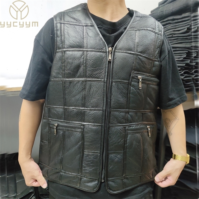 2024 Real Sheepskin Genuine Leather Vest Men Black Waistcoat Male Sleeveless Jacket Thick Motorcycle Multi Pocket Zipper 250114