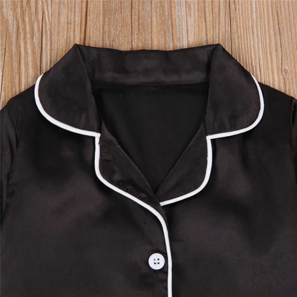 Toddler Baby Black Satin Pajamas Infant Boy Short/Long Sleeve Short/Long Pants Sleepwear Casual Button Two-pieces Set HomewearT250303