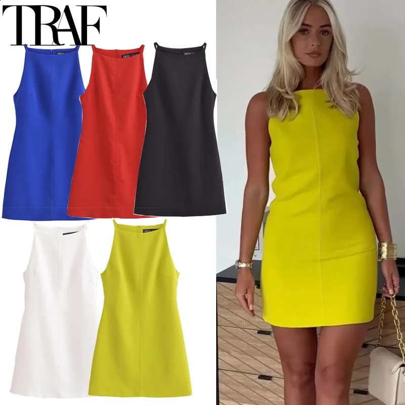 TRAF White Black Dres Off Shoulder Halter Short Dresses Summer Elegant Party Bodycon Red Blue Mini Dress 250227Z