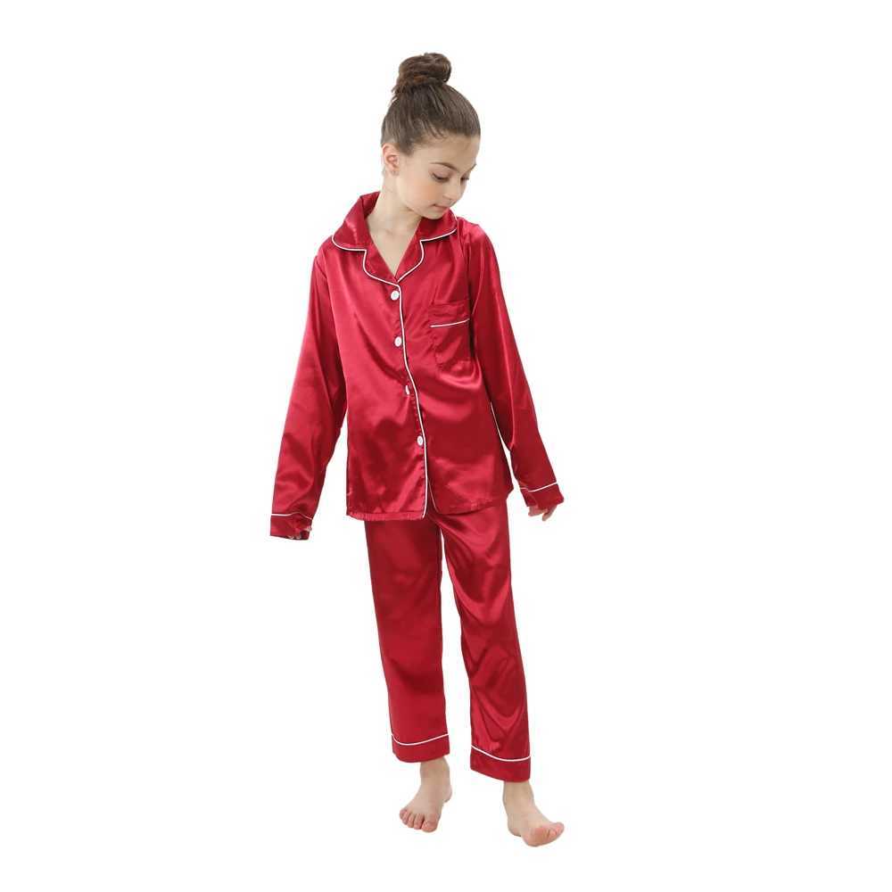 Four Season Girls Silk Pajamas Childrens Pyjamas for 2 to 14 Years Baby Button Down Loungerwear Homewear Kids Pyjamas PijamasT250303