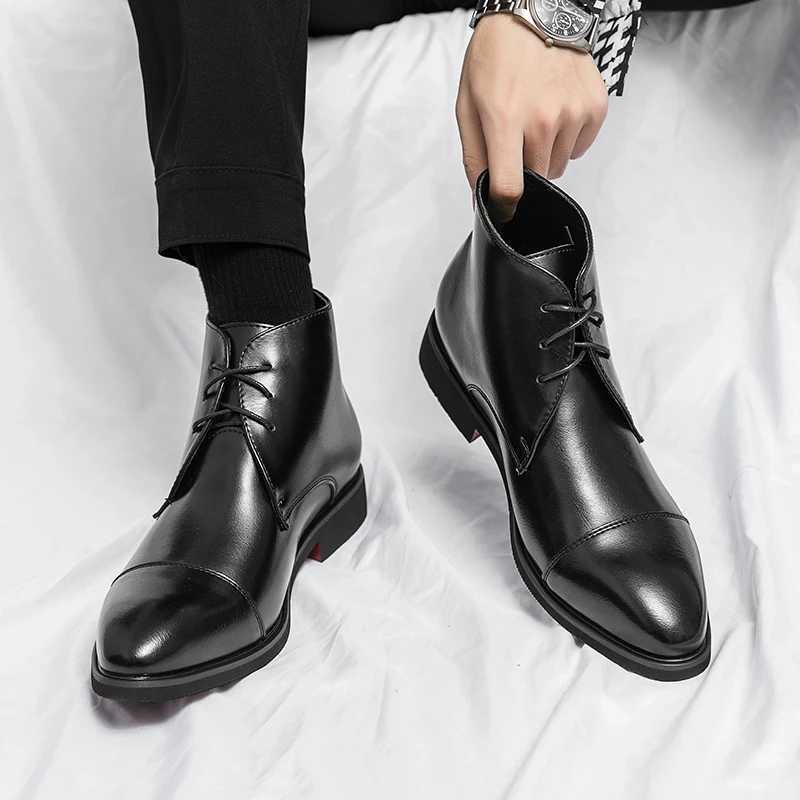 Luxury Leather Men Boots Solid Simplicity Pointed Toes Dress Leather Boots Men Fashion High Top Boots Party My Shoes Business Z250303