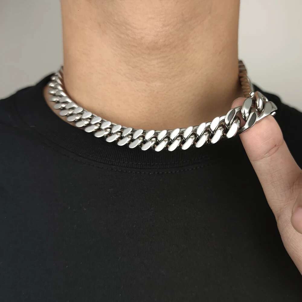 Nuoya Hip Hop Jewelry Stainless Steel Flat 4 Side Curb Cuban k Chain Necklace For Men Drop Shipping