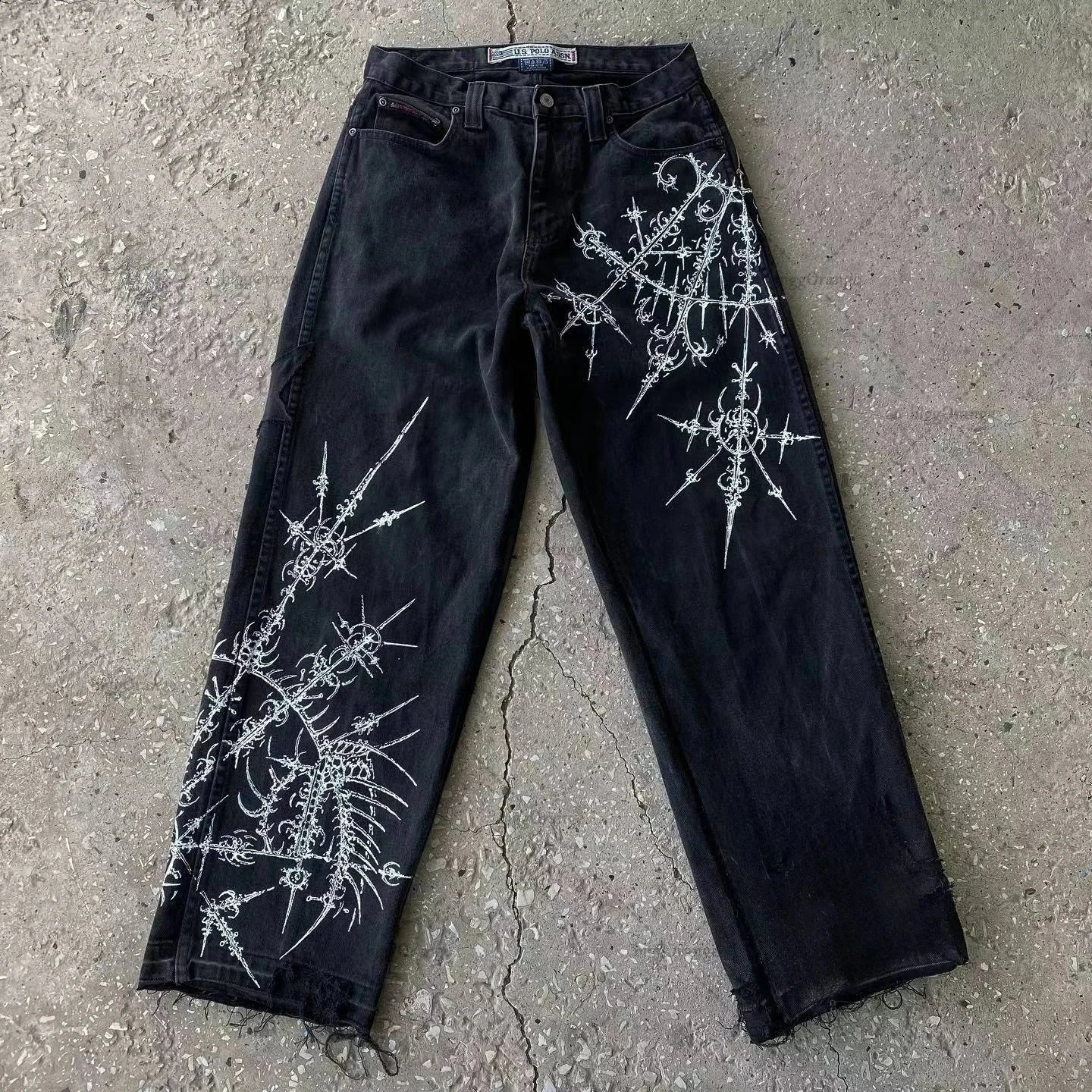 Gothic Baggy Jeans Y2K Style High Quality Retro Leisure Hip Hop Harajuku Streetwear Men Women Pattern High Waisted Trousers 250228