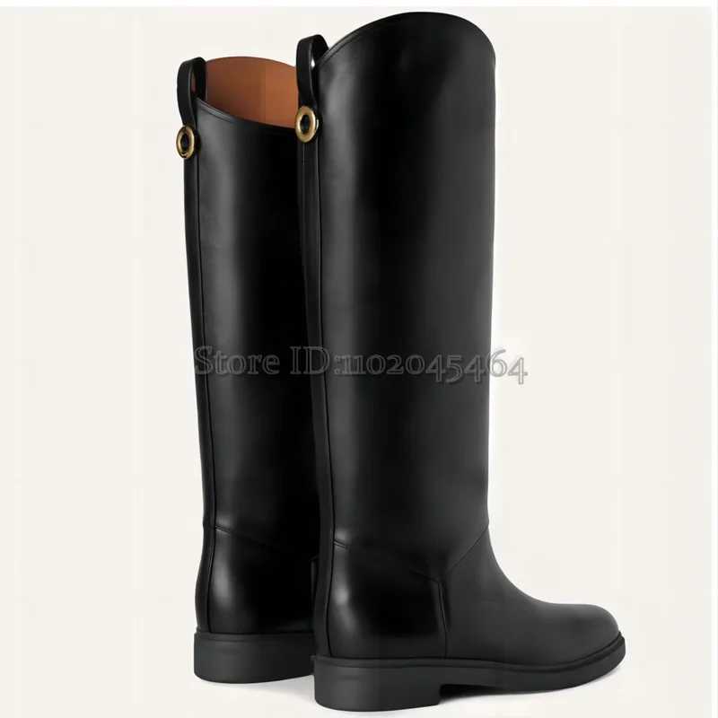 Hot Sale Winter New in Flats Leather Knee High Boots Black/Wine Red Womens Round Toe Knight Boots Luxury Designer Causal Shoes Z250303