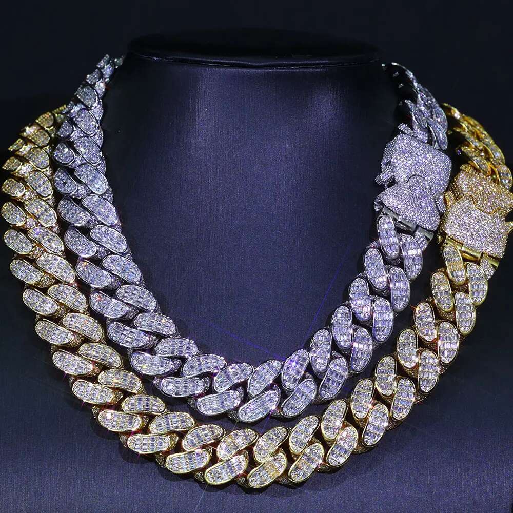 Custom Big Buckle 18mm 3 Rows Rectangle CZ Cuban K CHAIN Dia Necklace Bg Heavy Iced Out Chain For Men Hip Hop Jewelry