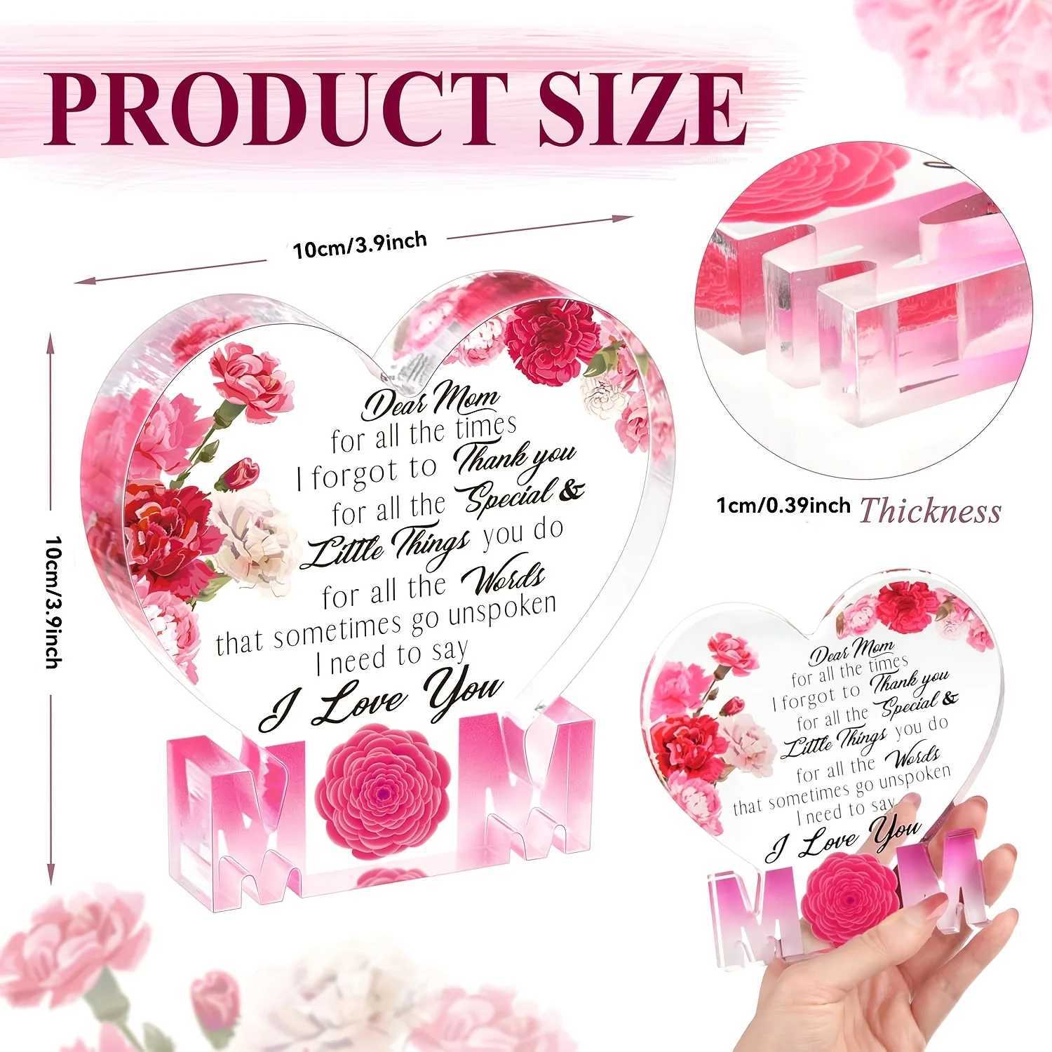 Gifts for Mom Birthday Gifts for Mom from Daughter Son Delicate Carnation Acrylic Heart Plaque Mom Present Thanksgiving M250303