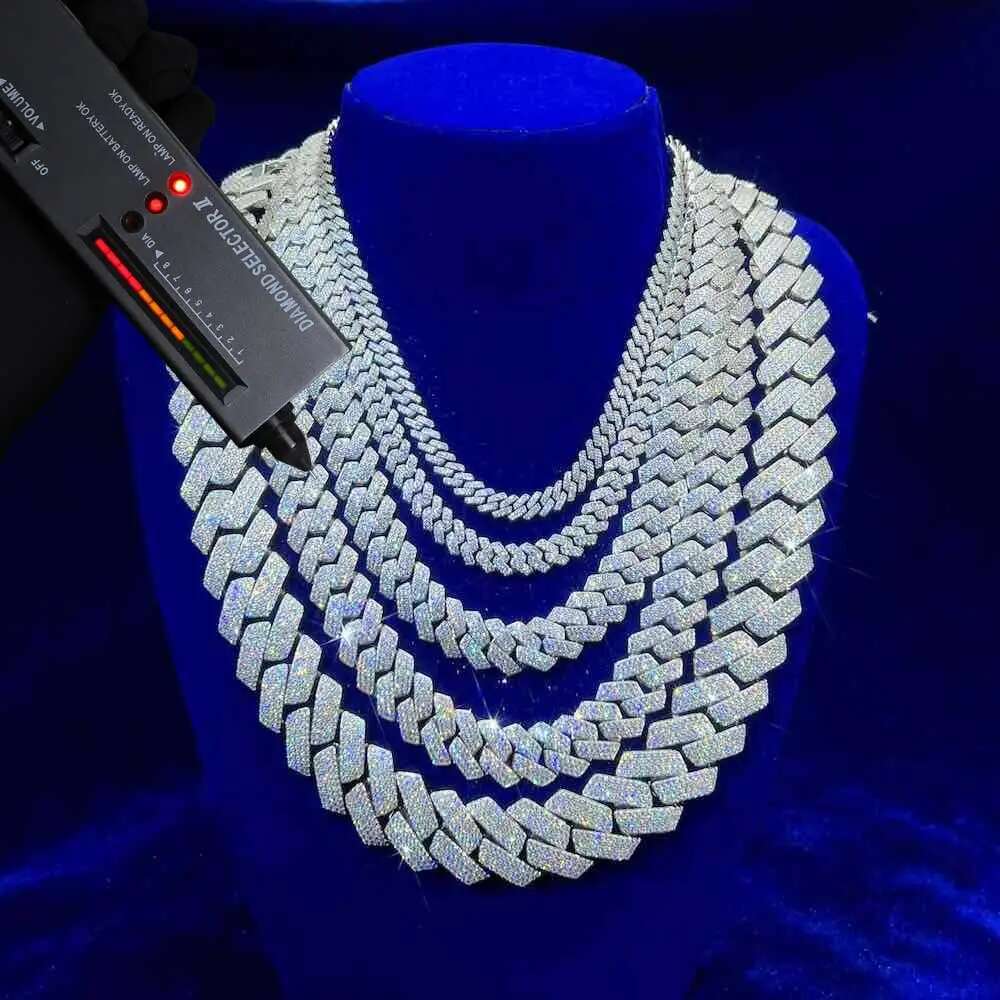 Hip Hop Jewelry VVS k Chain 2 Rows 15mm Sterg Sier D Moissanite Miami Cuban Necklace