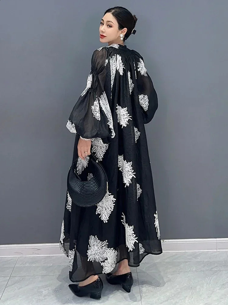 XITAO Loose Print Dress Fashion Temperament Elegant Goddess Fan Women Autumn Arrival Vneck Appear Thin HQQ1452 250228