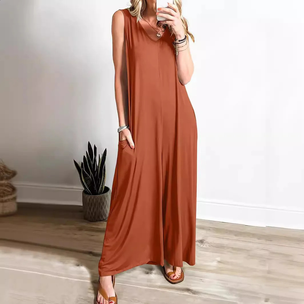 Summer Fresh Casual Womens Pocket jumpsuit Thin 250228