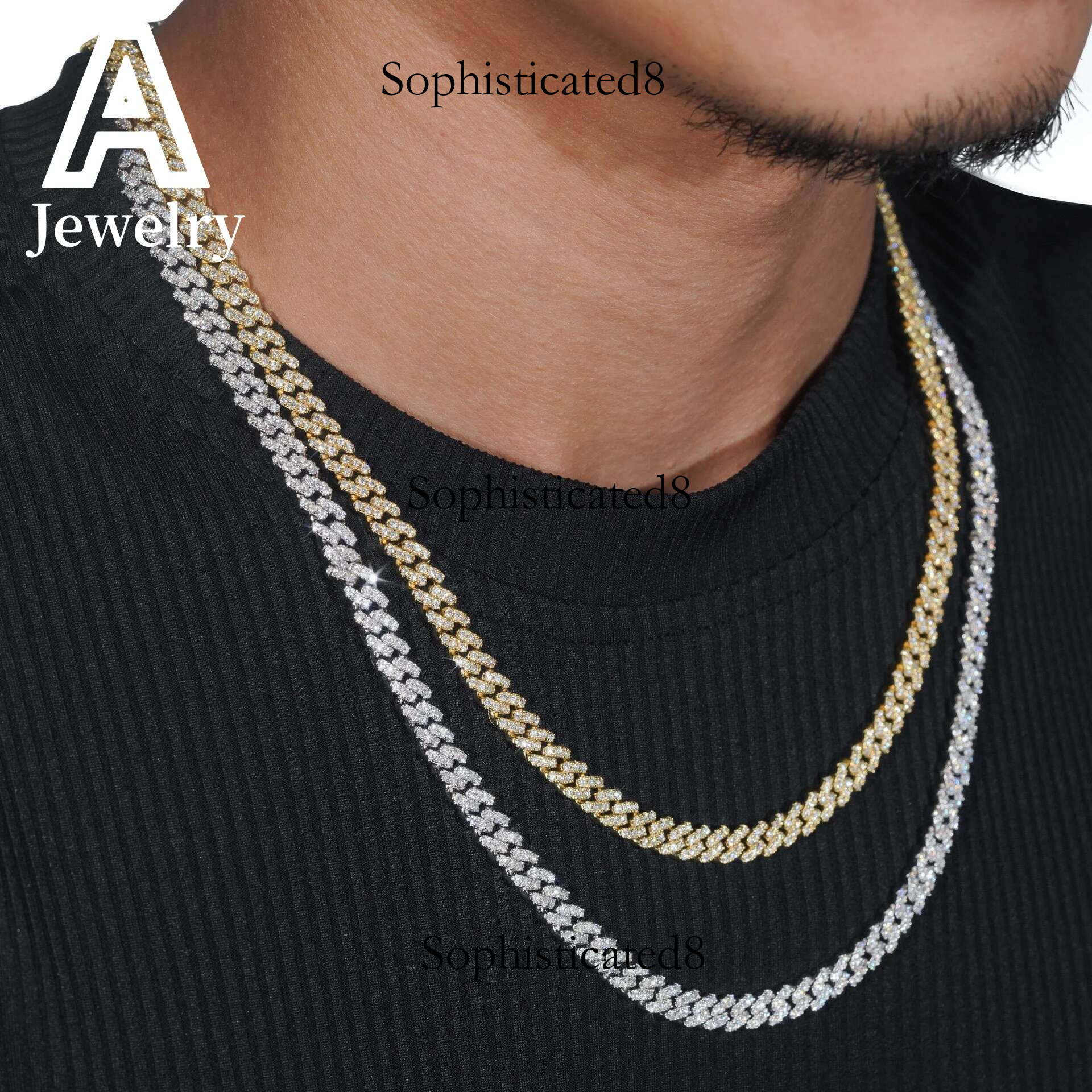 6mm Dia Iced Out Cuban k Chain Sterg Sier Moissanite Hip Hop Jewelry Necklace Bracelet