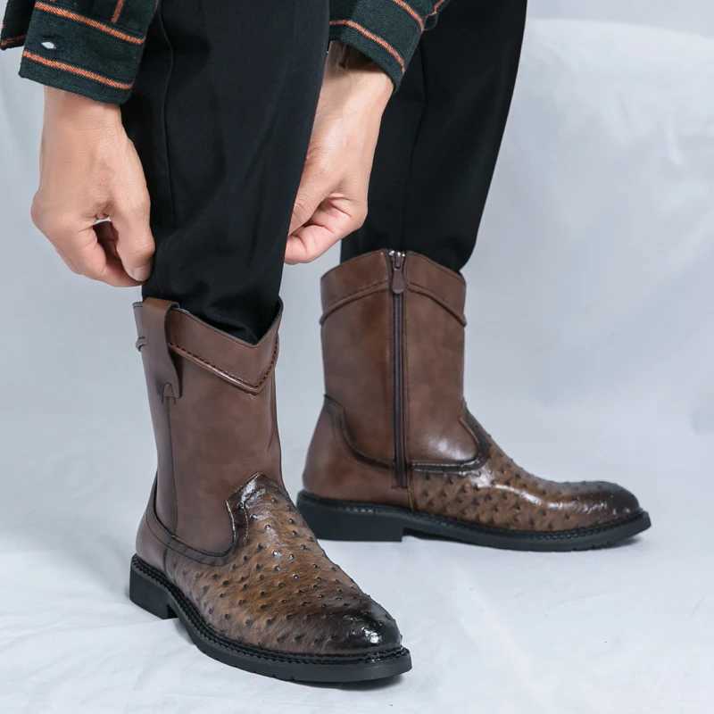 Luxury Brand Fashionable Thick Sold Mens Long Boots Outdoor High-quality Motorcycle Boots Versatile Grain High Top Cowboy Boots Z250303
