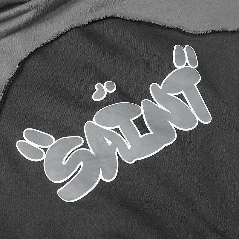 24Fw Best Quality 450Gsm Ing Patchwork Saint Hoodie Hooded Men Women Streetwear Foam Color Blocking Pullovers