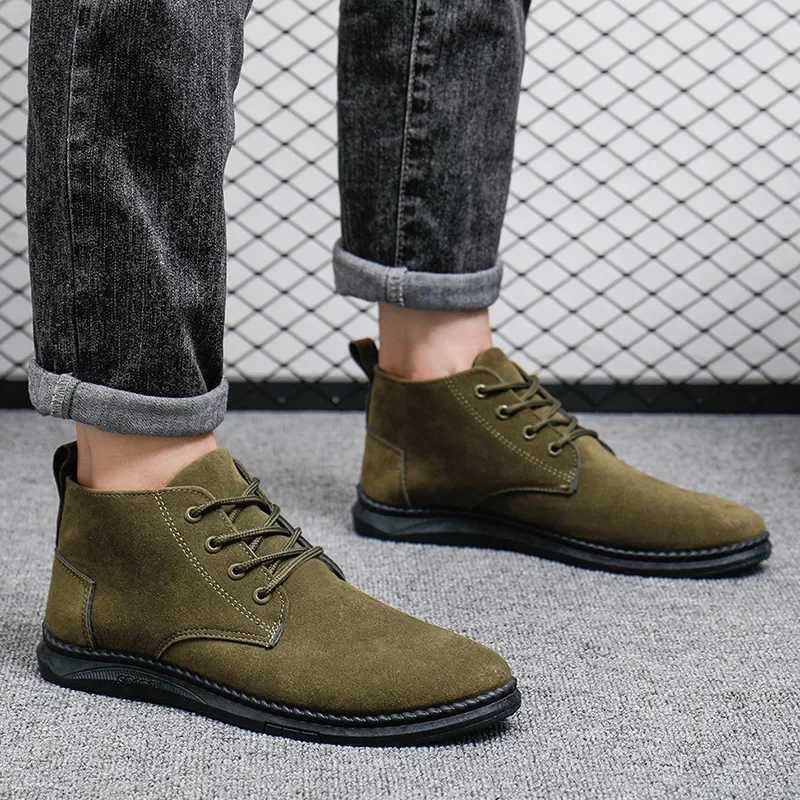Mens shoes luxury suede mens Chelsea boots 2024 new comfortable lace ankle boots outdoor casual high-quality mens boots Z250303