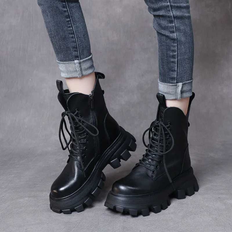 Drkanol handmade womens boots luxury 100% genuine cowhide leather wedge platform heel plush warm mid calf boots womens boots Z250303