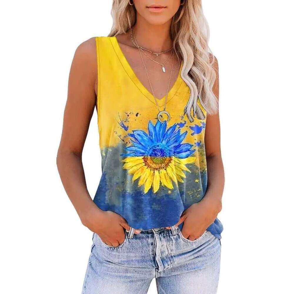 Fashion Tie Summer Dye Gradient 3D Print Tank Tops Women's Oversized V-Neck Sleeveless Camisoles Vest Woman Streetwear Clothing