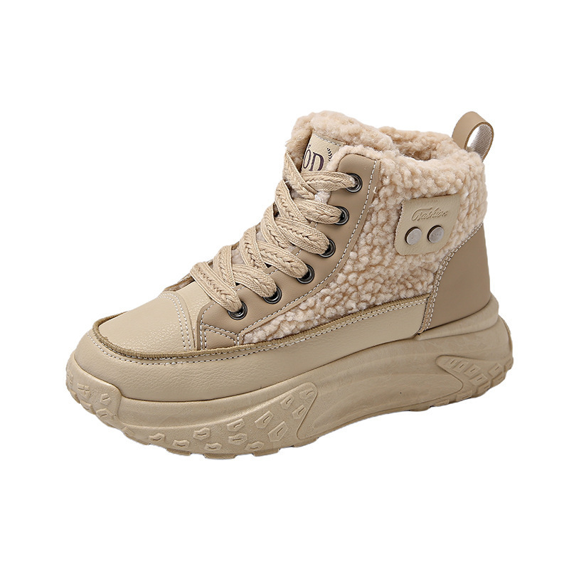 2025 Designer s New Winter Plush High Top Fashionable Women s Height Increasing Thick Soled Sports Warm And Casual Non Slip Short Boots
