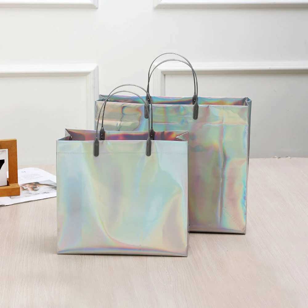 New Arrival S/M/L PVC Laser Handbag for Womens Beach Waterproof Thick Handbag Portable Clothing Makeup Shopping Bag Fashion Handbag T250303