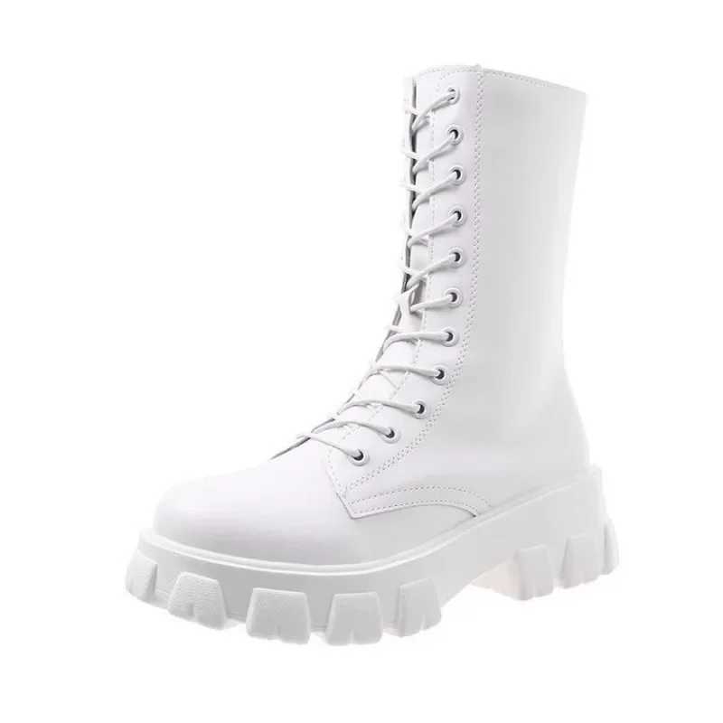 2024 thick winter knight boots womens square heel ankle boots thick motorcycle boots black and white Botas drone comfort Z250303