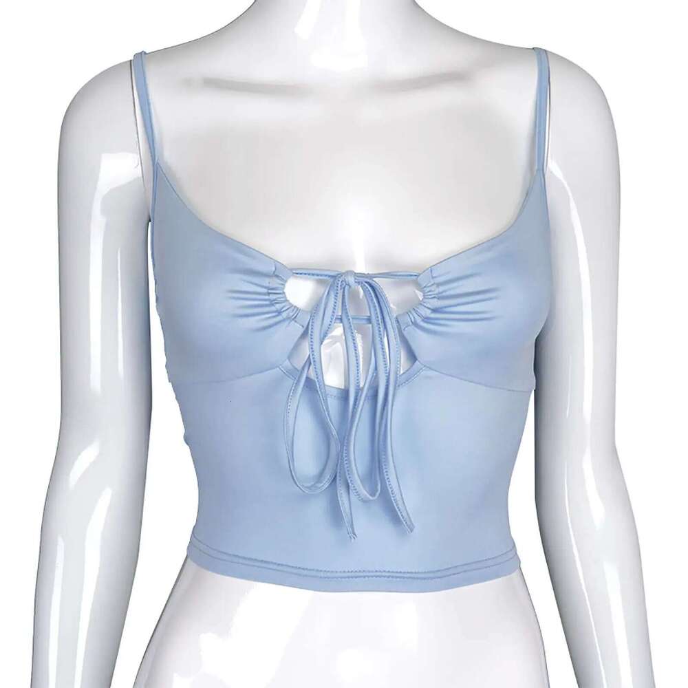 Lace-up Camisole Women Hollow Out Crop Summer New Thin Sexy Backless Spaghetti Strap Vest V-Neck Tanks Top Y2k Sleeveless