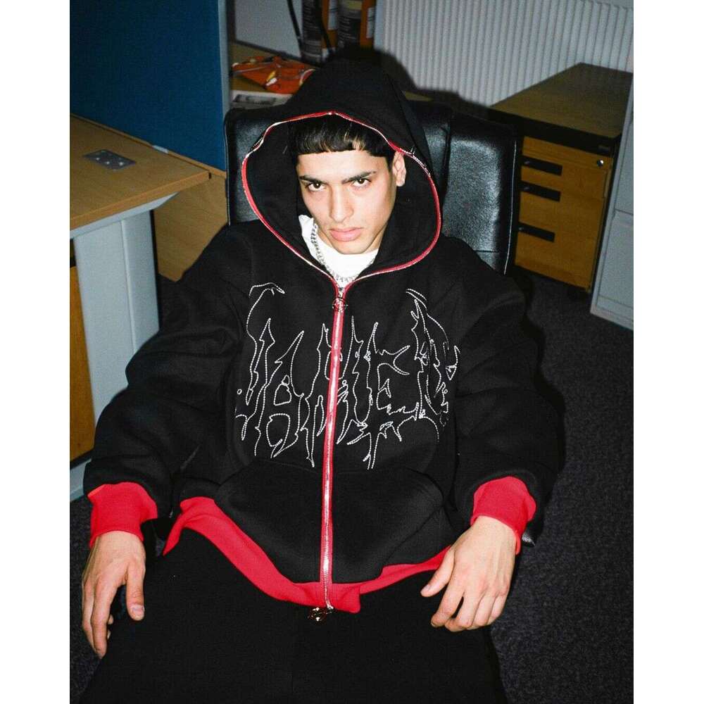 New street style thorny pattern hot stamping print trendy brand cardigan jacket with loose zipper autumn hoodie