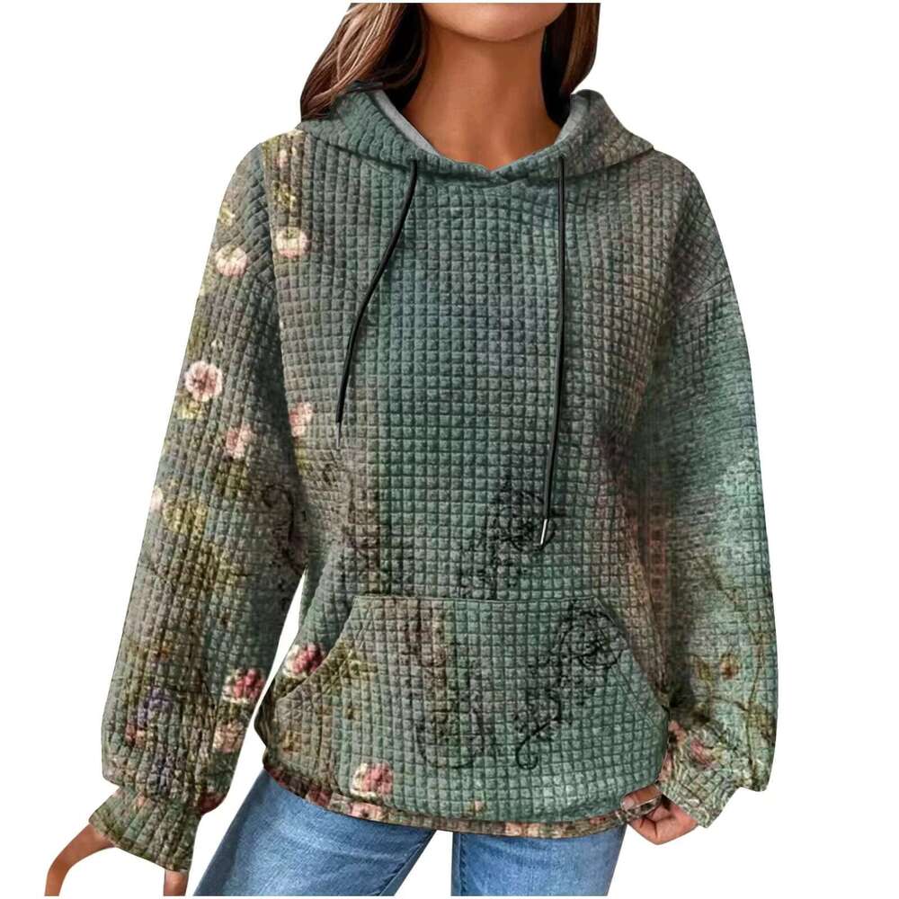 Custom Autumn Winter Womens Long-Sleeved Colourful Print Loose Sweatshirts Tops Quality Hooded Hoodie