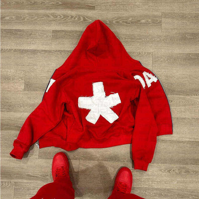 Autumn winter letter sticker hooded cardigan zipper jacket hip-hop loose pants men's and women's trendy brand set batch