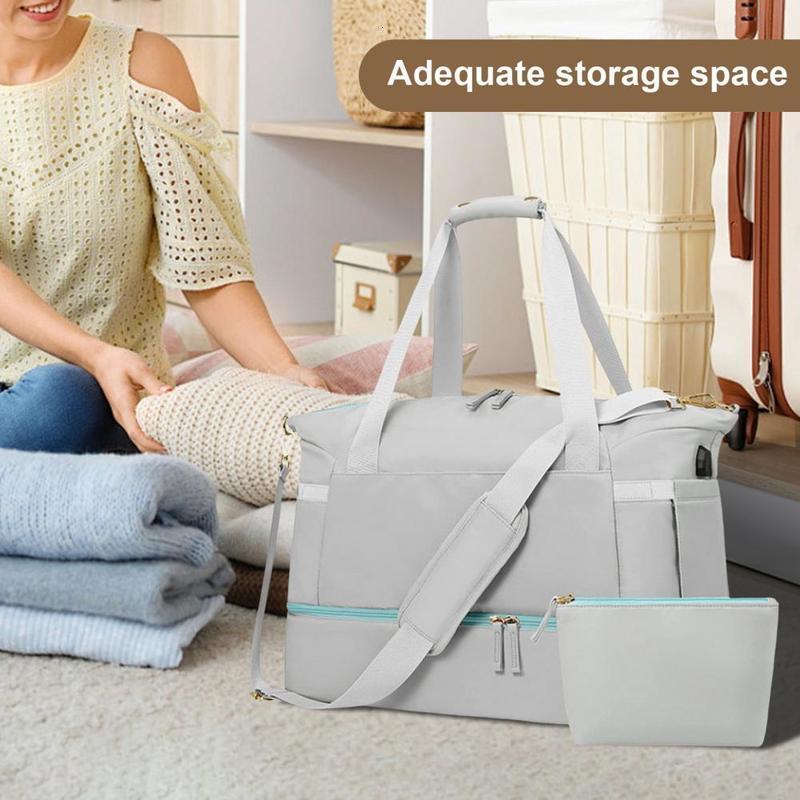 Ship from US Weekender Bag with Shoe Compartment Waterproof Wet Dry Separation Travel Bags Usb Charging for Yoga 250228FBB