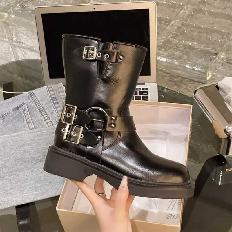 Womens Ankle Boots Autumn Work Fashion Elegant Punk New in Black Luxury Low Heel Round Toe Leather Dropshipping Center Footwear Z250303
