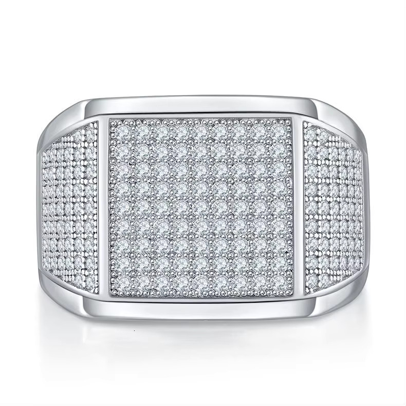 Fashionable Men's Moissanite Ring S Sier, Gold Plated, Hip Hop Style, Party and Street Fashion Gift Available