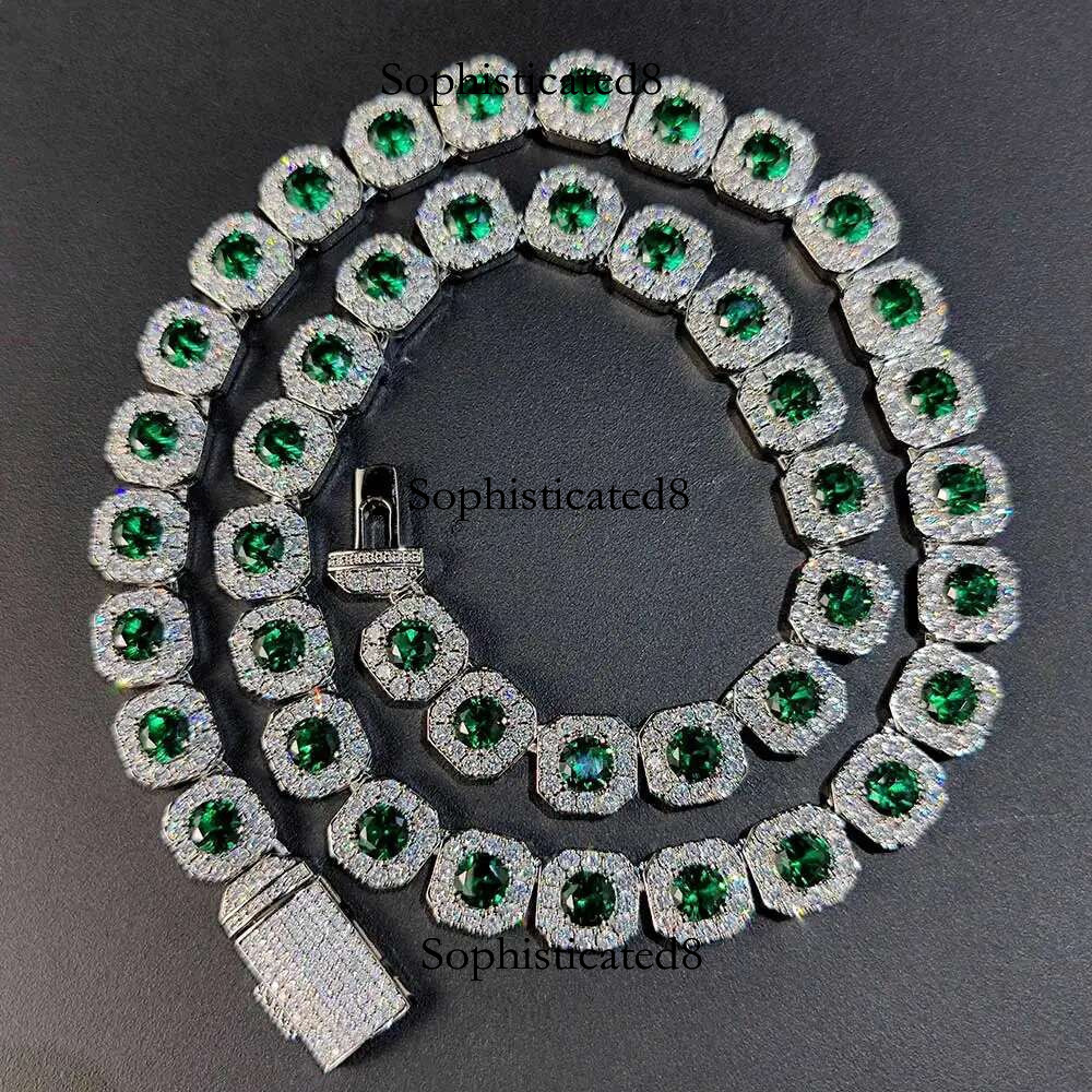 12mm Hip Hop Jewelry Pink/Treasure Blue/Sea Blue Girl Cluster Tennis Chain Cubic Zirconia Bg Dia CZ Necklace For Women