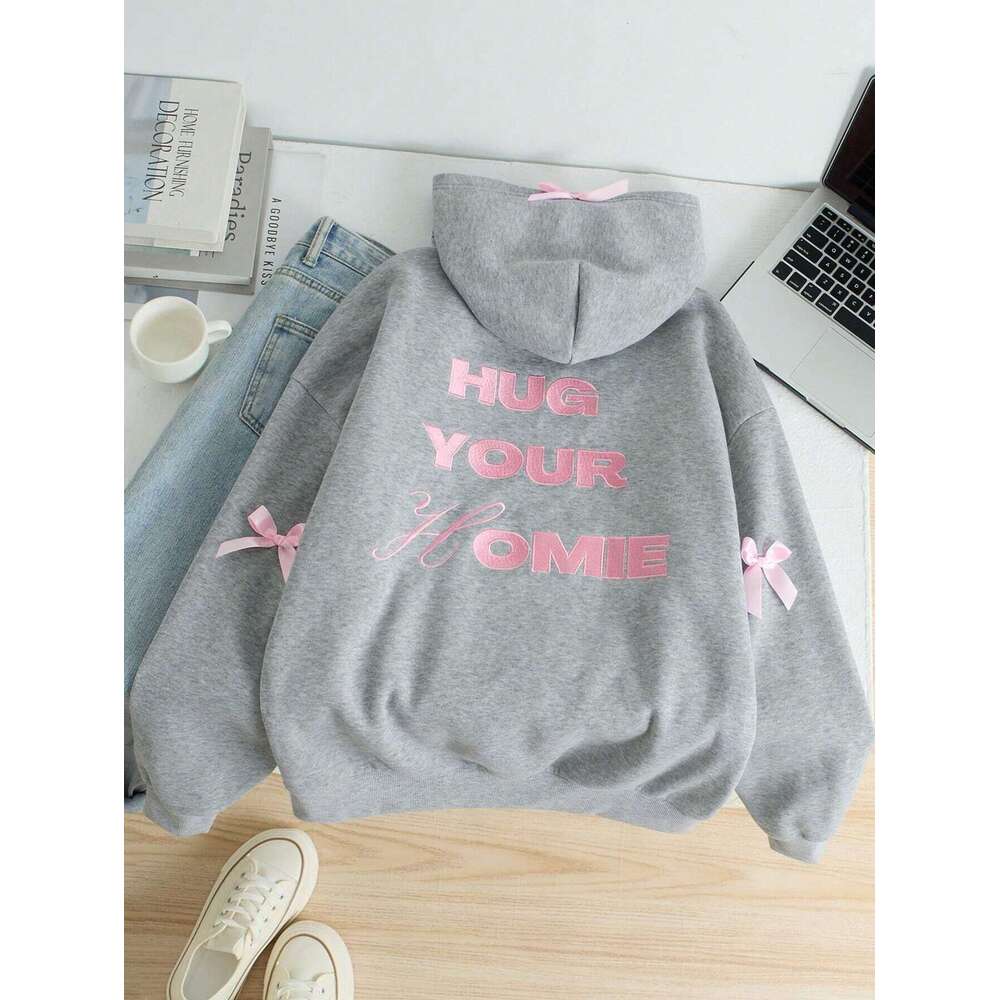 New autumn and winter letter embroidery trendy brand loose with bow decoration sweet hoodie batch