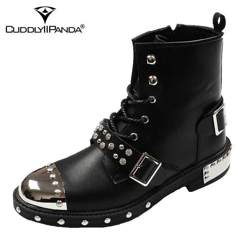 CuddlyIIPanda Men FAshion Luxury Brand Punk Style Spring Autumn Ankle Boots Male Metal High Top Motorbike Sneakers Z250303