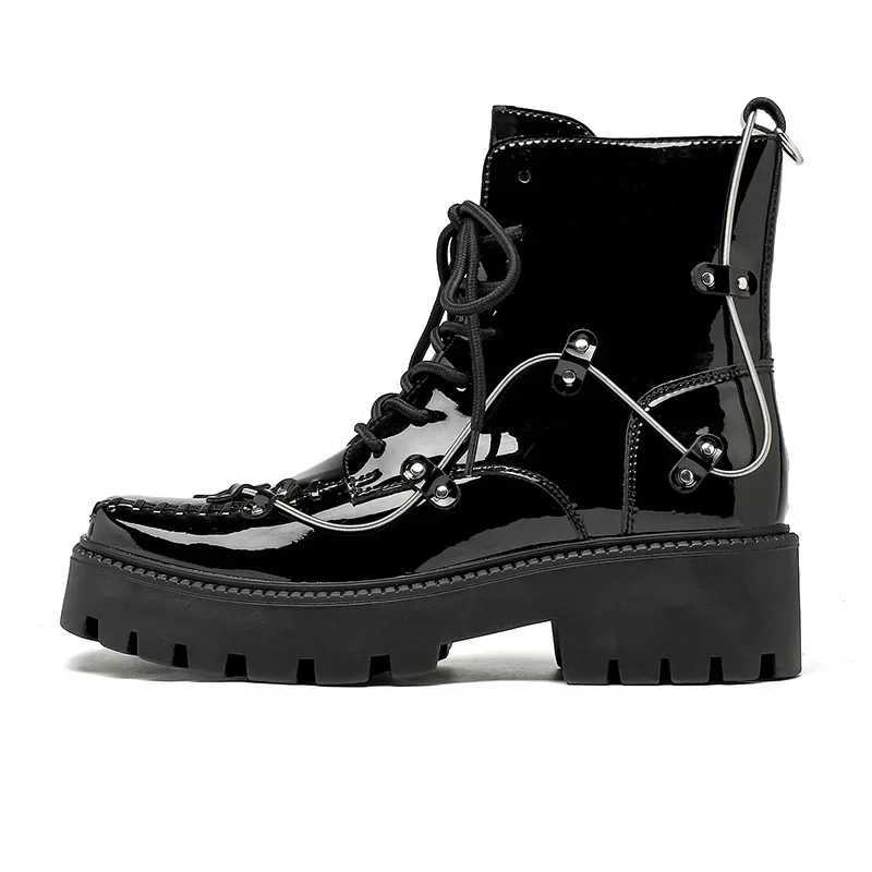 CLAIAMI Luxury Design Ankle Boots for Men Street Style British Handsome Square Head Men Boots Patent Leather Men Shoes Z250303