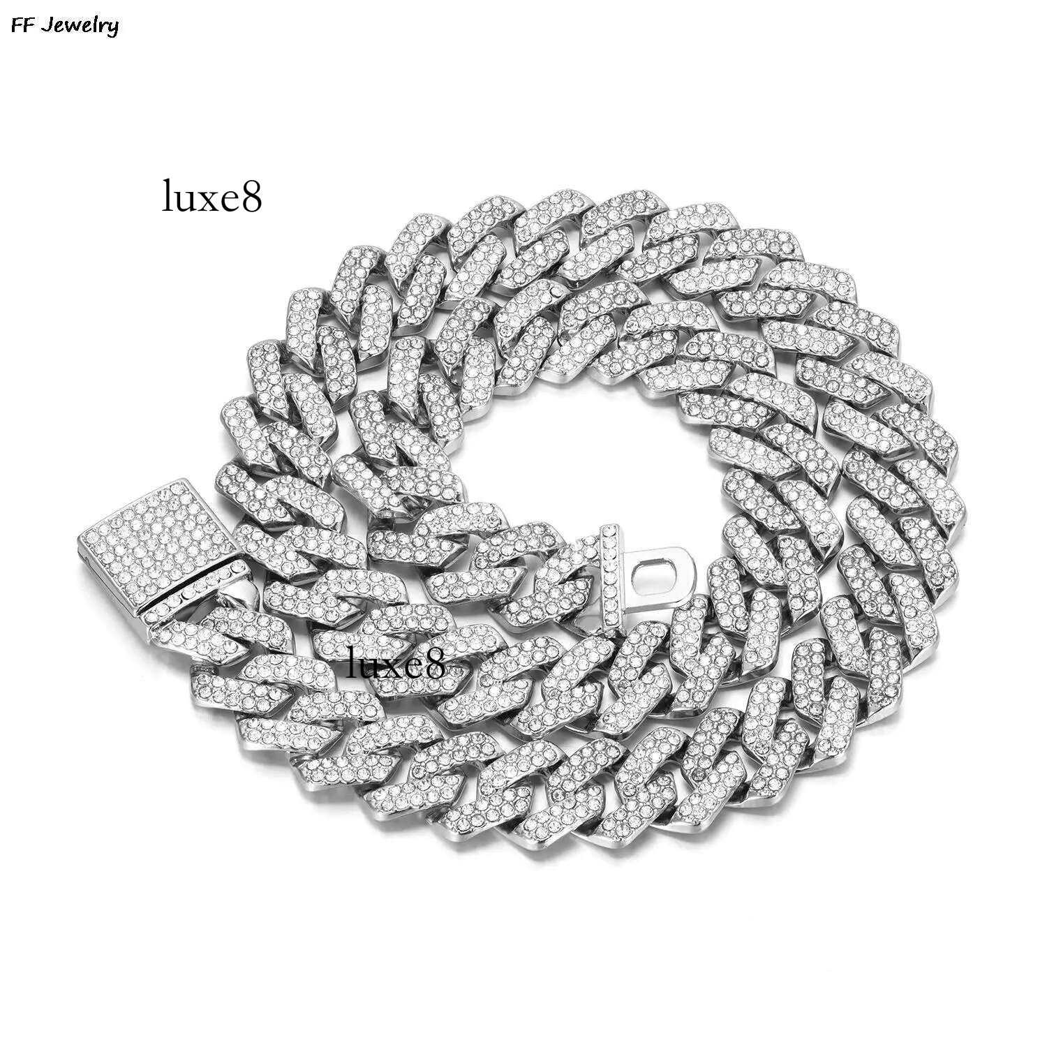 15mm Cuban k Chain For Men Siery/Golden Iced Out Rhie Miami Necklace Choker for Women with Box Clasp Hip Hop A+++