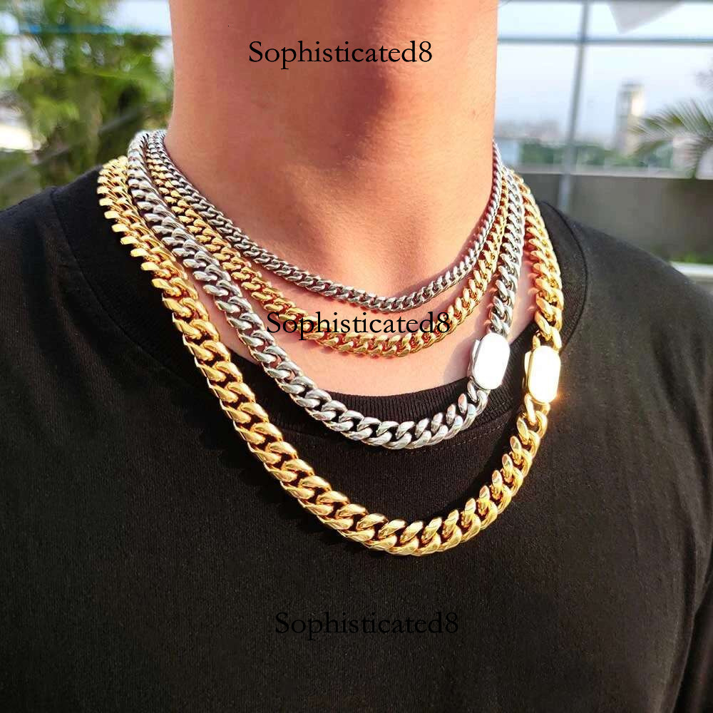 8/10/12mm Punk Gold Color Curb Cuban Chain Necklace Men Women Hiphop Miami Stainless Steel Bike Biker Choker Neck Jewelry