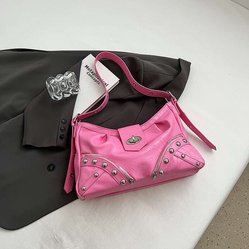 Personalized Motorcycle 2025 New Fashionable Large Capacity Willow Nail Tote Heavy Industry Western Style Single Shoulder Underarm Bag
