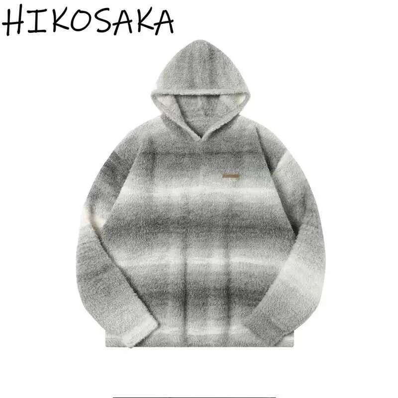 American Vintage Striped Gradient Hooded Sweater All-match Loose Long Sleeve Pullovers Autumn Winter Warm Casual Haruku Jumper