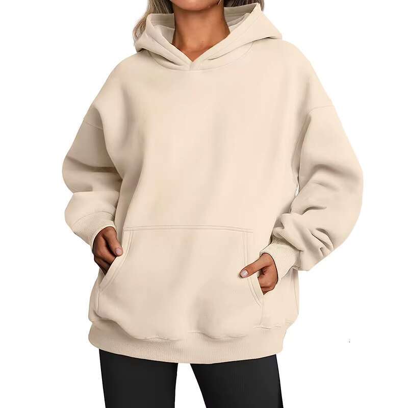 European American Women's Autumn And Winter New Style Solid Color Hoodie Loose Hooded Long Sleeved Sweatshirt OEM