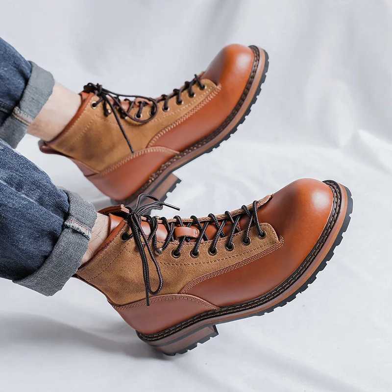Mens luxury fashion genuine leather boots brand designer platform shoes outdoor denim tools work boots cool ankles both homobre Z250303