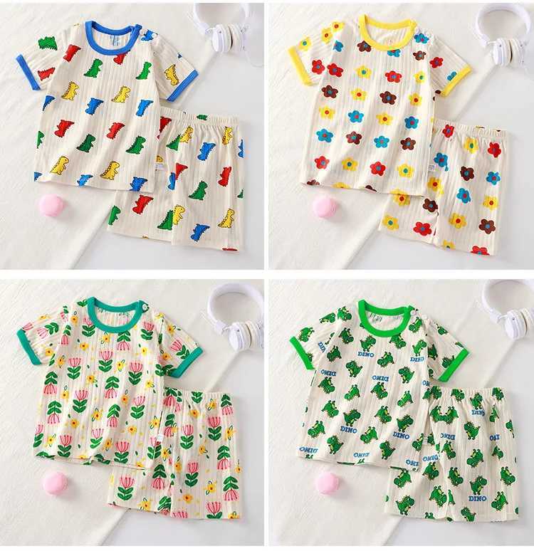 New Kids Boys Girls Summer Clothing Sets Children Cute Cartoon Print Short Sleeve T-Shirt Tops with Shorts Toddler Baby PajamasT250303