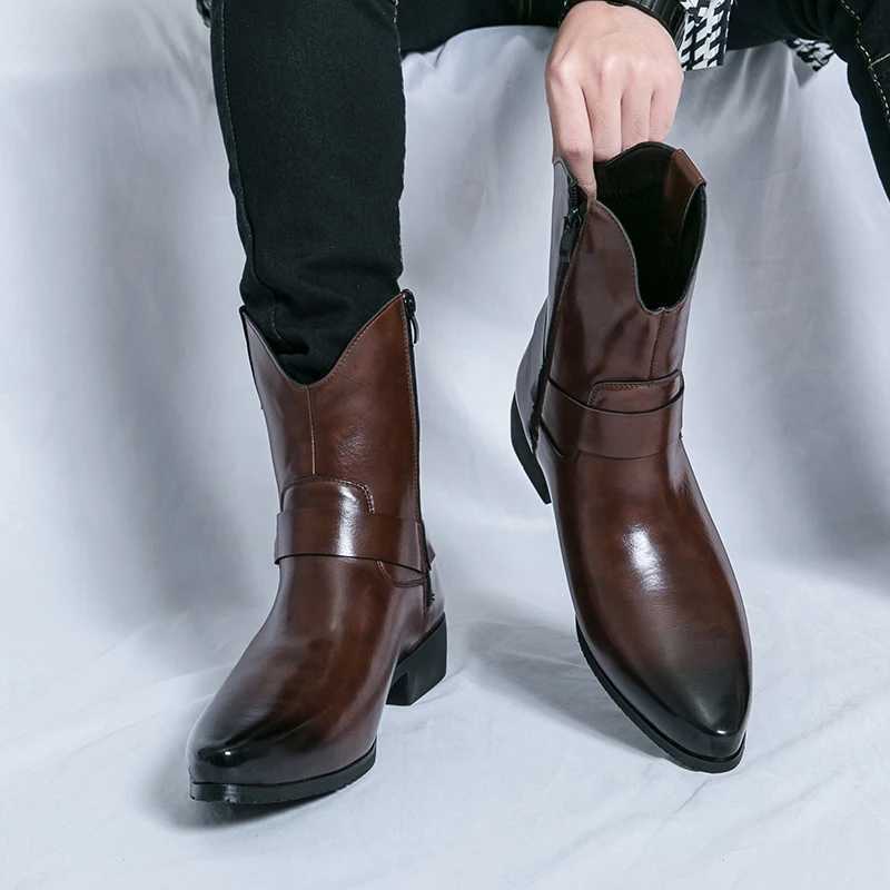Luxury Brand Chelsea Mens Thick Soled Denim Boots British Style High Top Leather Shoes Fashionable Luxury Mens Motorcycle Boots Z250303