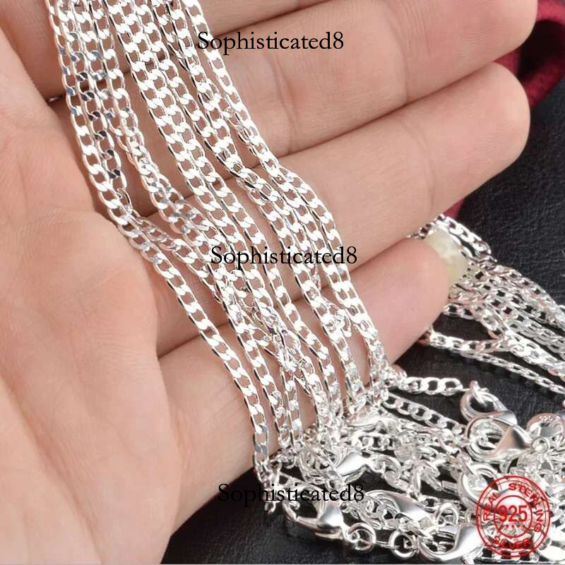 1pcs hot Fine Sterg Sier 2MM Flat Necklace Chain For Women Men Fashion Wedding Party Jewelry Gift