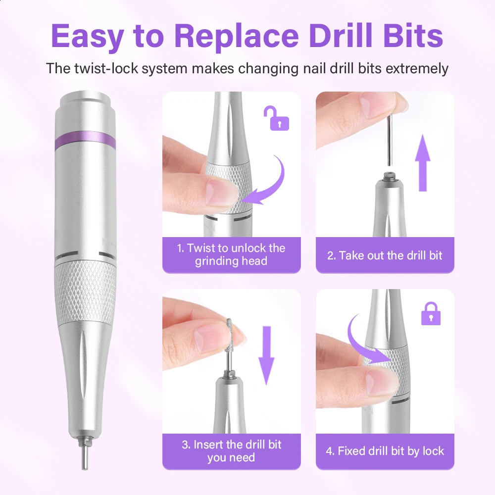 45000RPM Professional Rechargeable Nail Drill Machine for Nails Electric File HD Display Metal Manicure Pen Nail Lathe Sander 250303