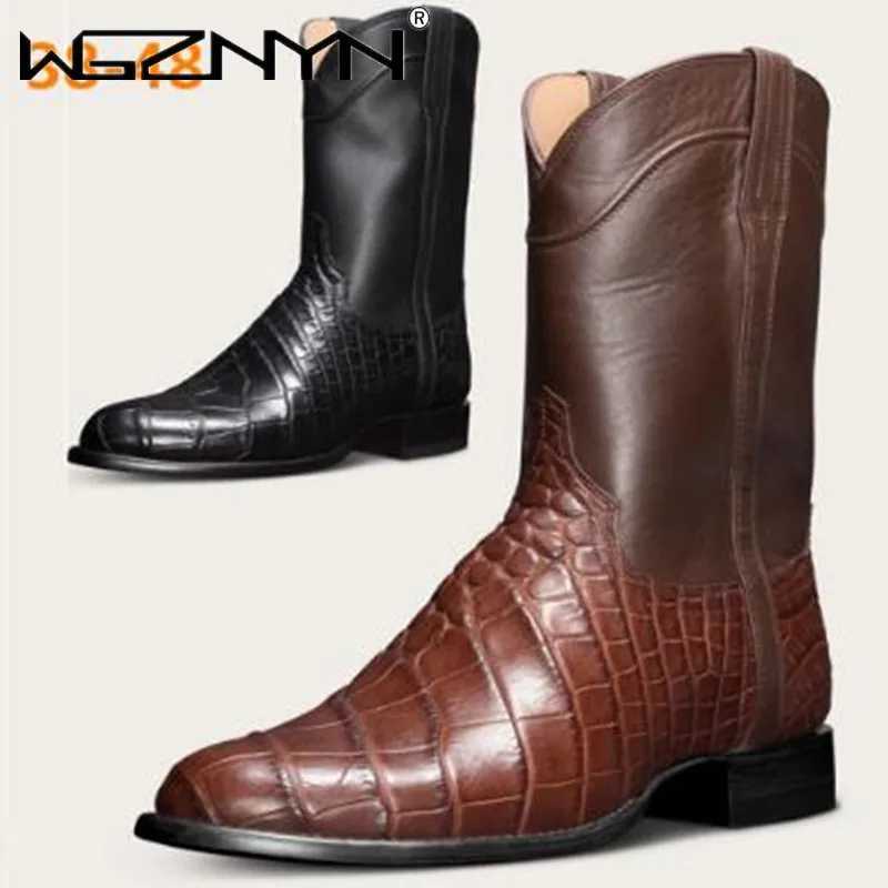 Luxury Mens Classic Punk Goth Pattern Ankle Boot Designed Men Shoes Wide Toe Western Cowboy Pointed Working Boots for Men Z250303