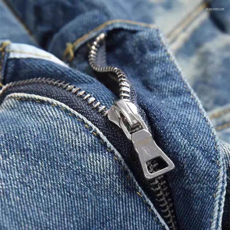 Men's Jeans Fashion High Street Patched Pants Streetwear Bell Bottom Denim Trousers With Patchwork Stretchy Bootcut Bottoms