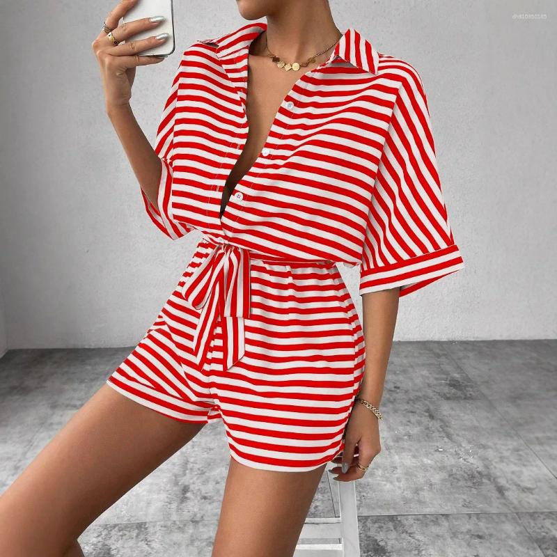 Women's Tracksuits Summer Set For Casual Loose Comfortable Outfit Fashion Striped Batwing Sleeve Shirt Top Shorts 2-piece Sets Woman
