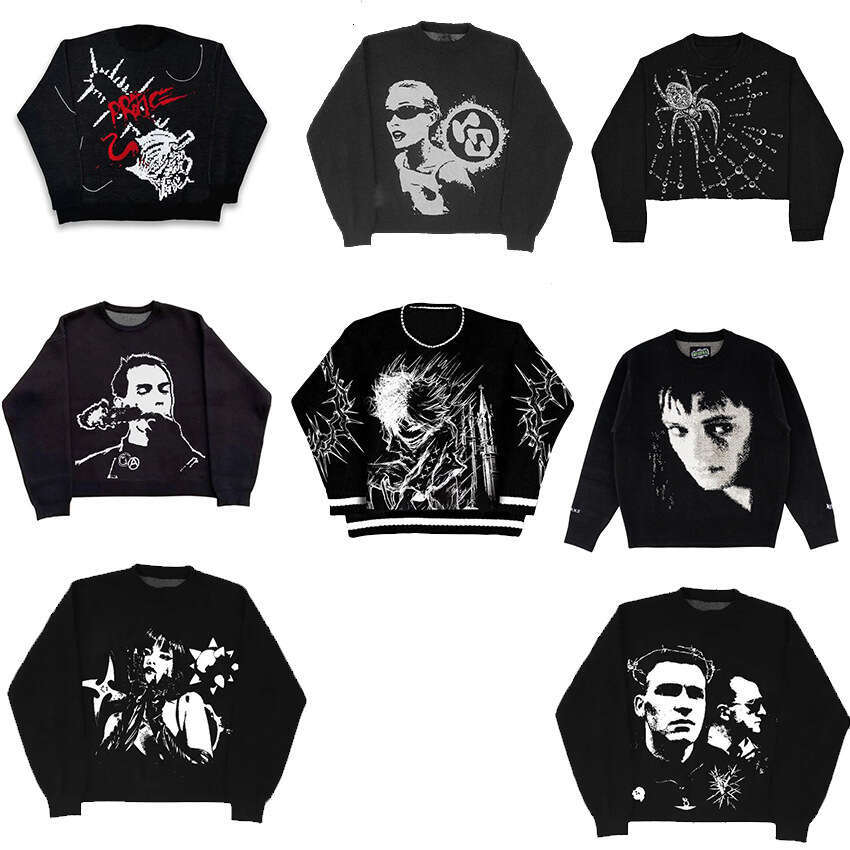 New Autumn and Winter Fashion Brand anime Jacquard Round Neck Knit Dark Loose Sweater for Couples