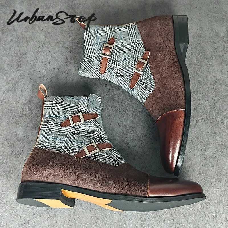 Luxury Mens Boots High top Zipper Ankle Boots Buckle Strap Casual Mens Dress Shoes Blue Mix Brown Genuine Leather Boots Men Z250303